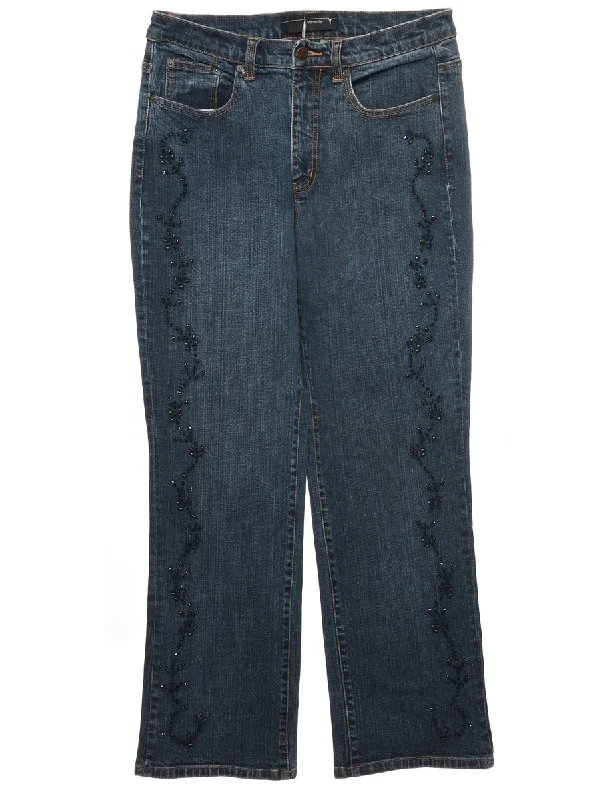 Dark Wash Beaded Jeans - W30 L29 Monochromatic Office Style