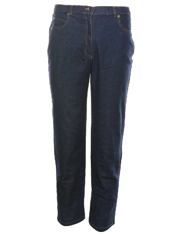 High Waist Dark Wash Denim Trousers - W27 L27 Cool Women's Distressed