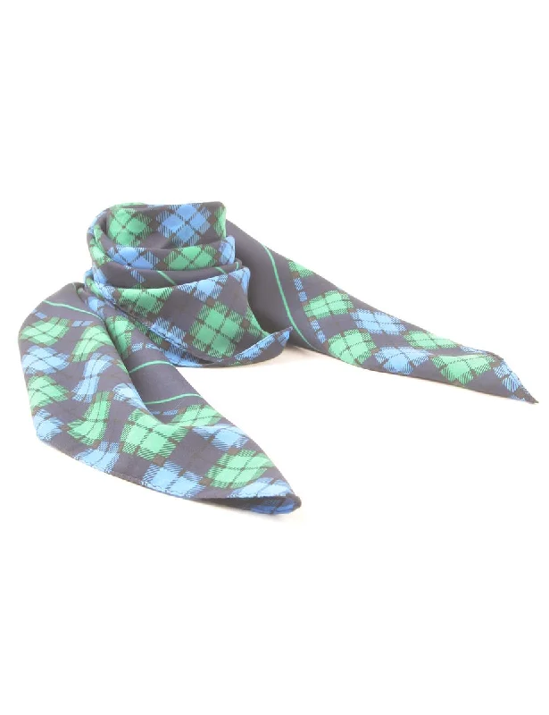 Navy & Green Checked Head Scarf - M Women