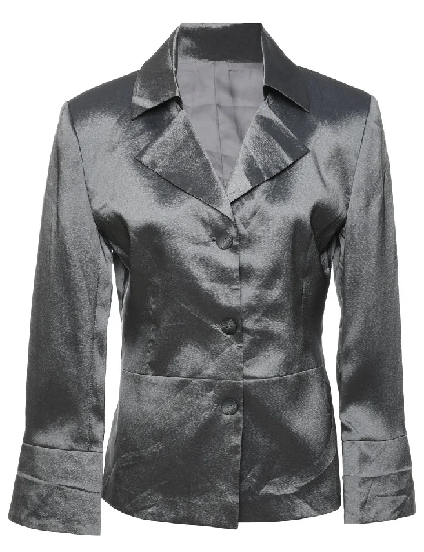 Silver Metallic Evening Jacket - M Monochromatic Office Style