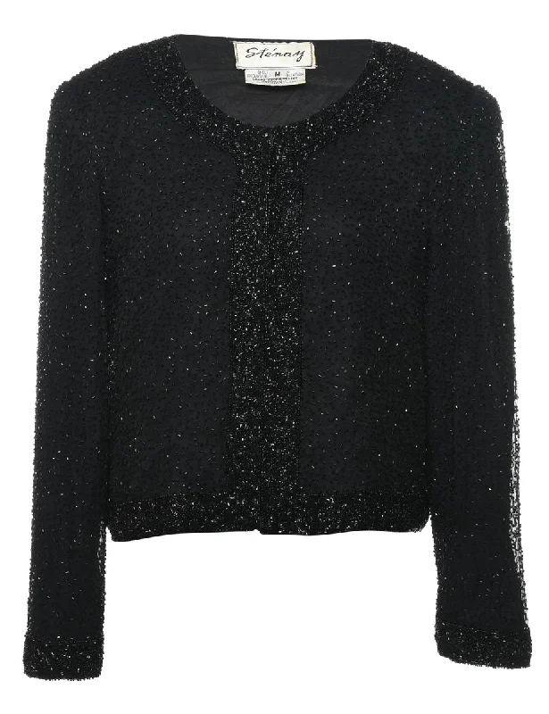 Beaded Black 100% Pure Silk Evening Jacket - M Artistic Women's Avant - 