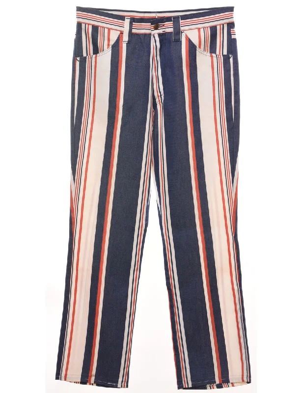 Striped Navy, White & Red Trousers - W33 L31 Minimalist Women's Casual