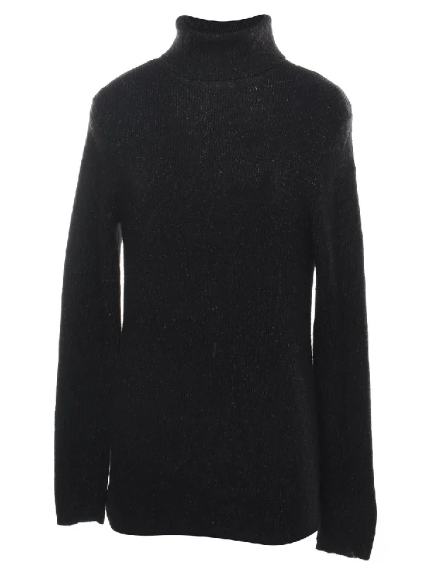 Black Turtleneck Jumper - L Earthy Women's Hemp - based