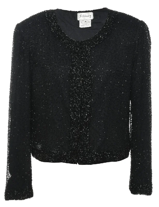 Black Beaded Silk Evening Jacket - M Practical Women's Multi - 