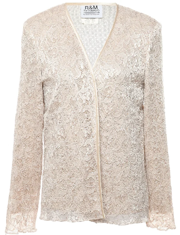 Beige Lace Evening Jacket - M Sporty Women's Athleisure 