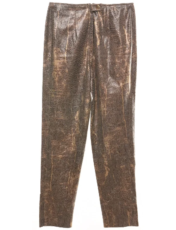 Snakeskin Pattern Brown Faux Leather Tapered Trousers - W34 L29 Feminine Women's Style 