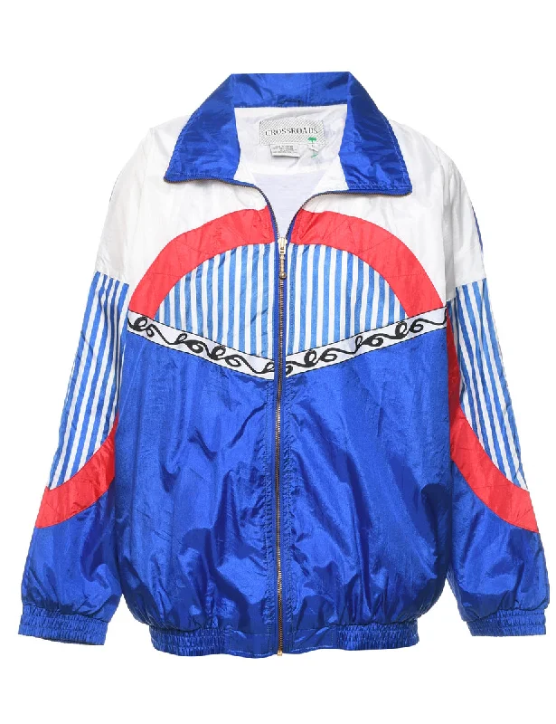 Black, White & Red Patterned Nylon Jacket - L Minimalist Women's Casual
